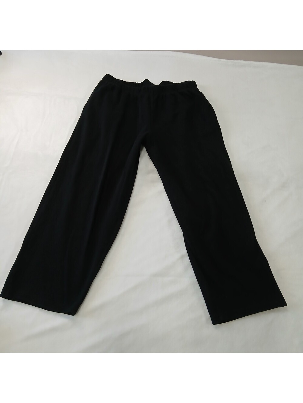 Basic Editions Black Knit Pants Women Large L Wide Leg Elastic Waist Cropped